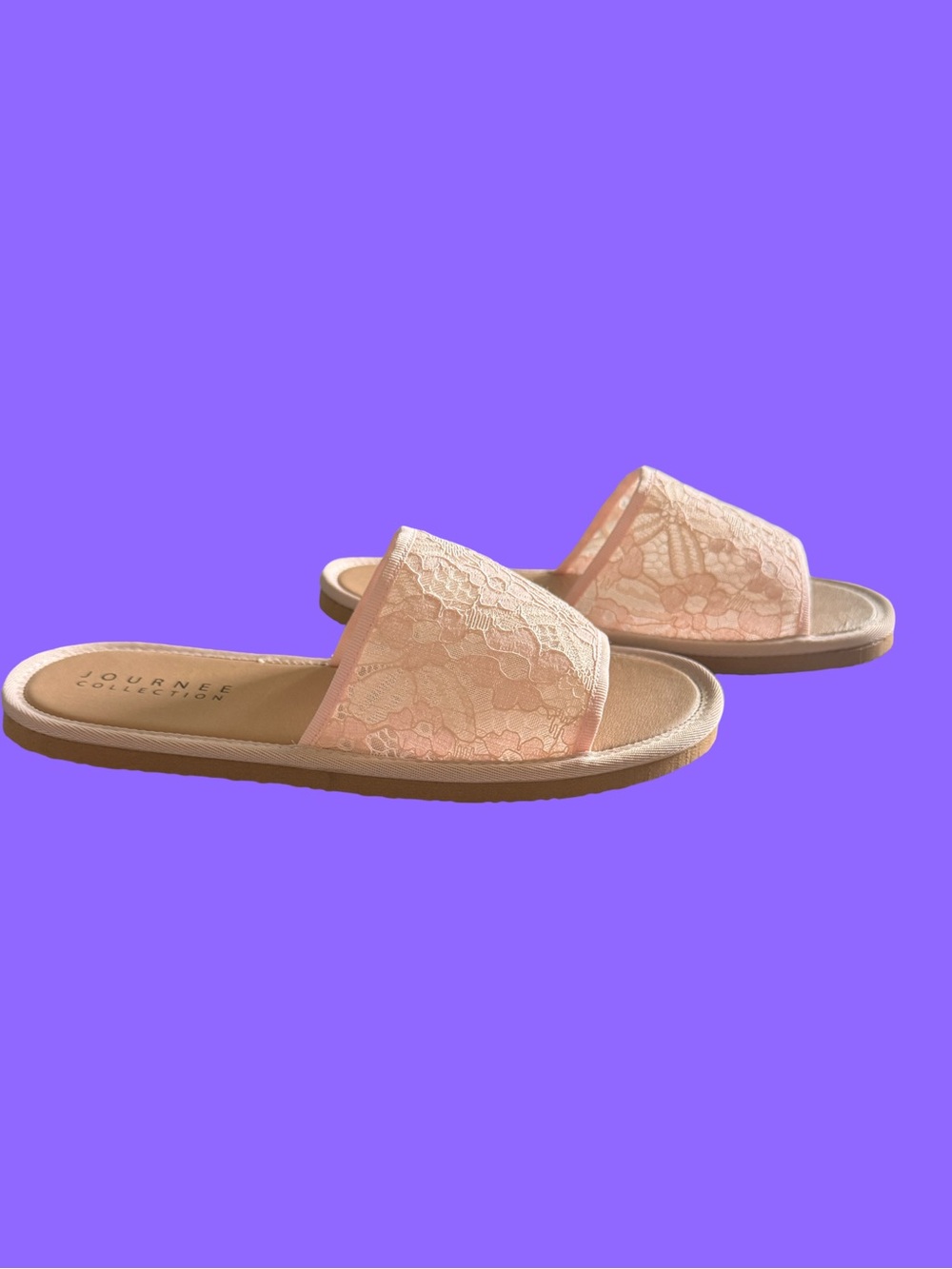 Journee Collection Blush Lace Slide Sandals